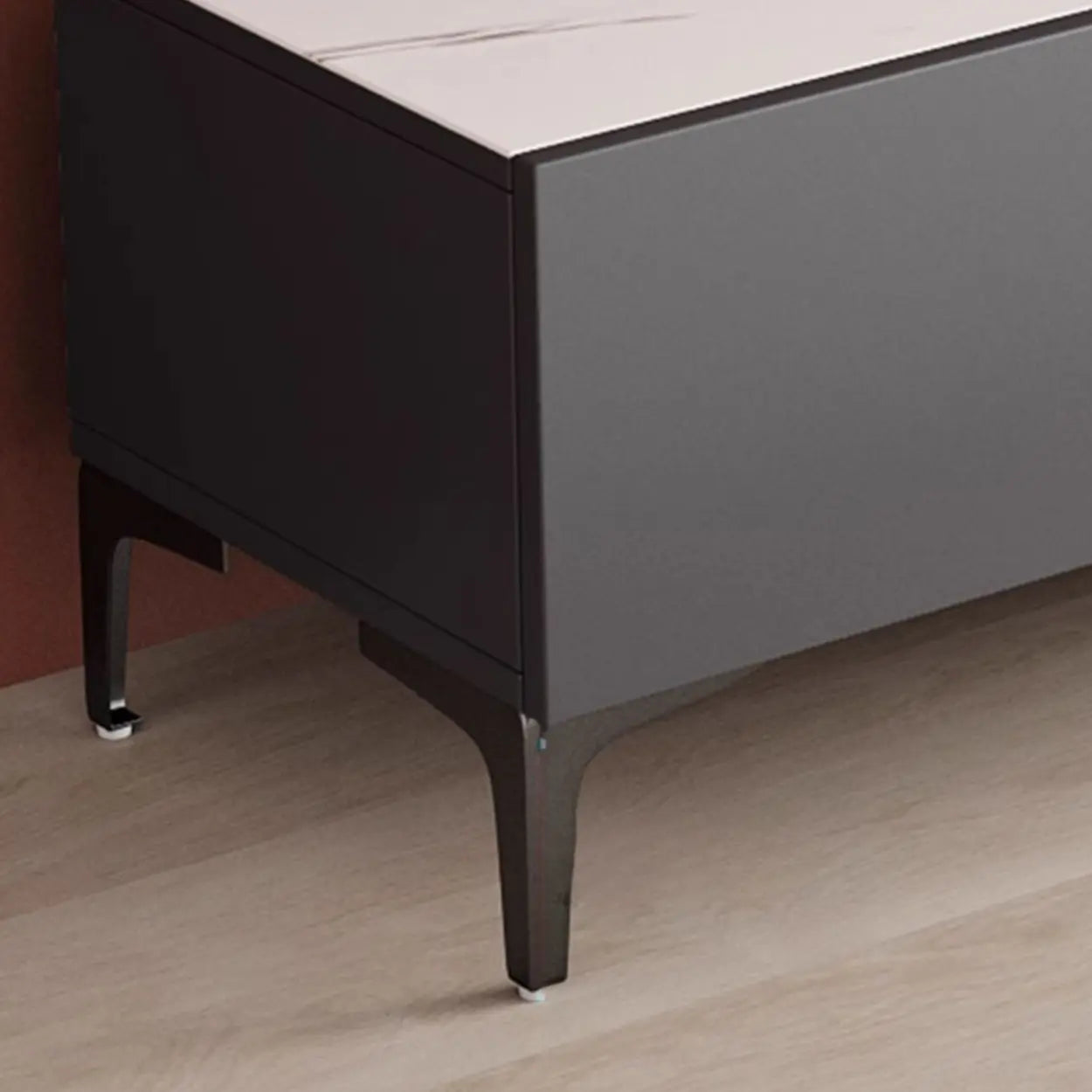 White Wood Rectangular TV Stand — Grey/Black