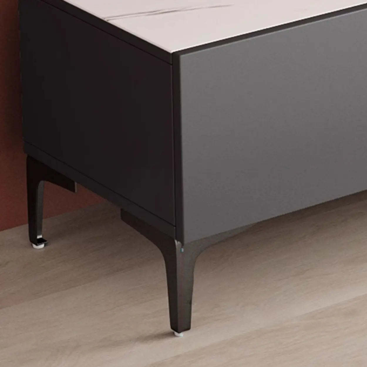 White Wood Rectangular TV Stand — Grey/Black