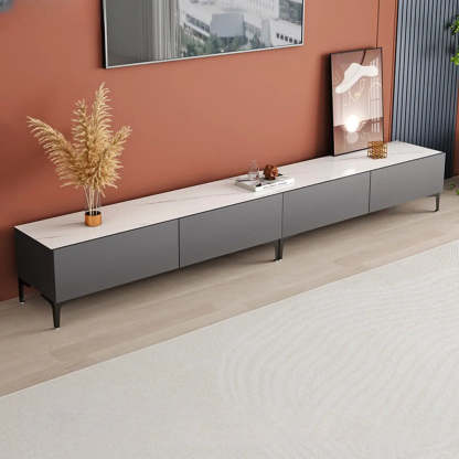 White Wood Rectangular TV Stand — Grey/Black