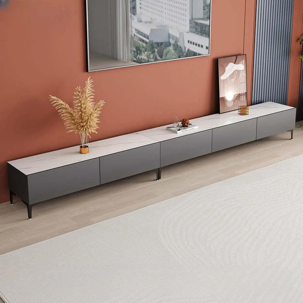 White Wood Rectangular TV Stand — Grey/Black