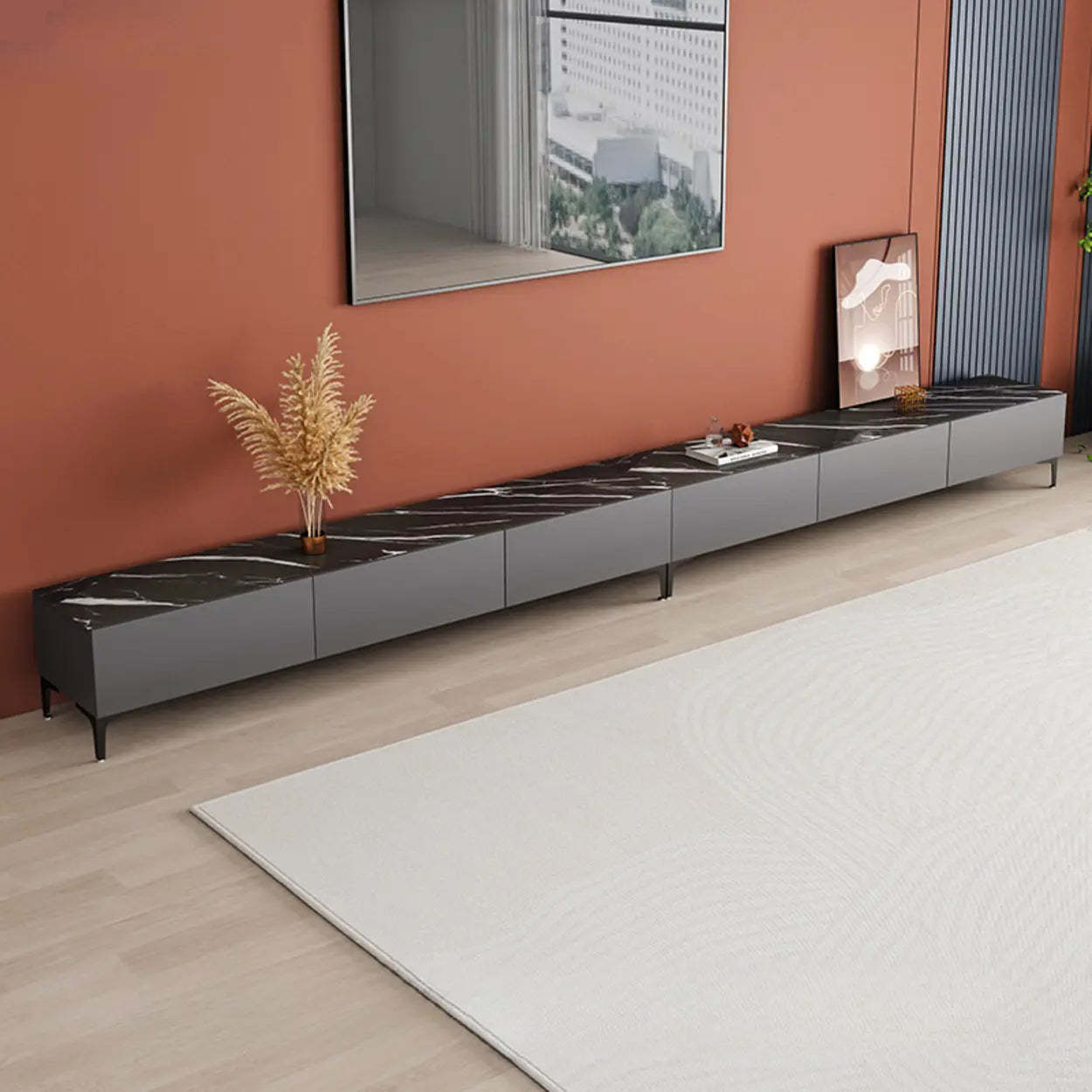White Wood Rectangular TV Stand — Grey/Black
