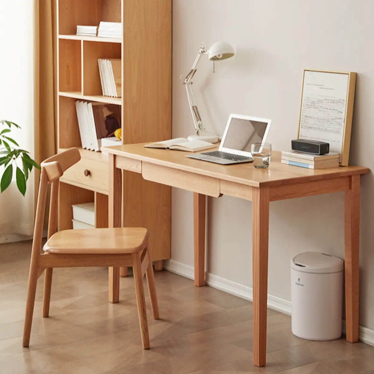 Minimalist Oak Wood Drawer Writing Desk — Without Chairs