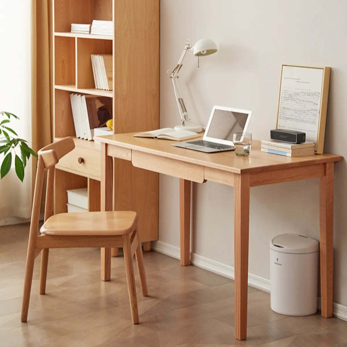 Minimalist Oak Wood Drawer Writing Desk — Without Chairs