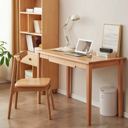 Minimalist Oak Wood Drawer Writing Desk — Without Chairs