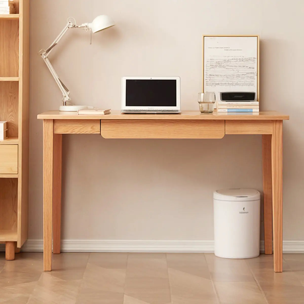 Minimalist Oak Wood Drawer Writing Desk — Without Chairs