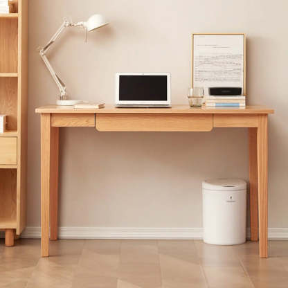 Minimalist Oak Wood Drawer Writing Desk — Without Chairs
