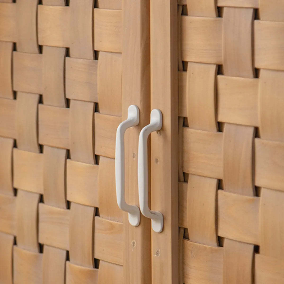 Minimalist Woven Wood Natural Buffet with Shelves