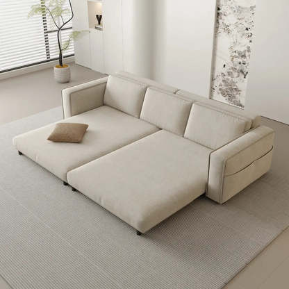 Minimalist Foldable Beige Sleeper Sofa with Storage