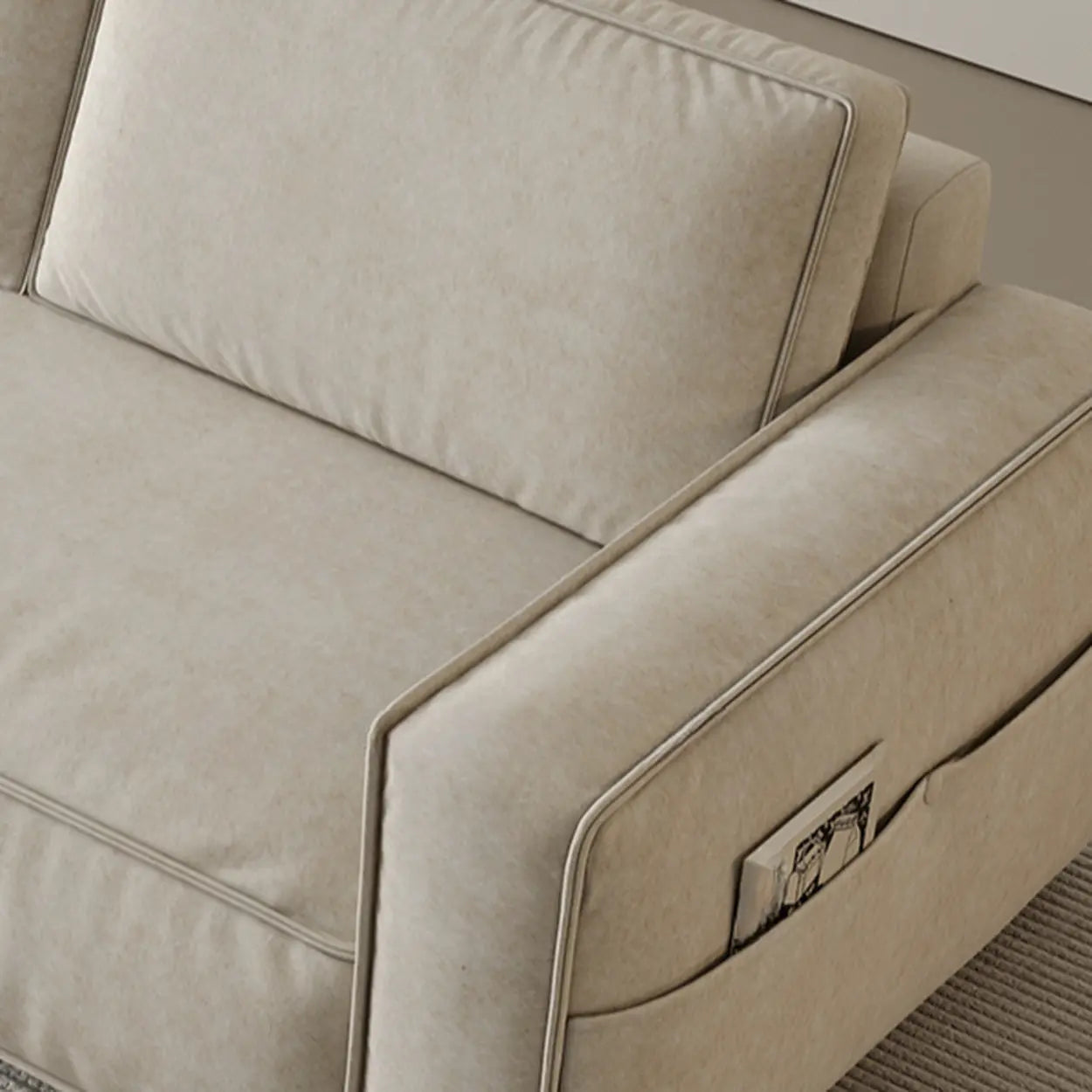 Minimalist Foldable Beige Sleeper Sofa with Storage