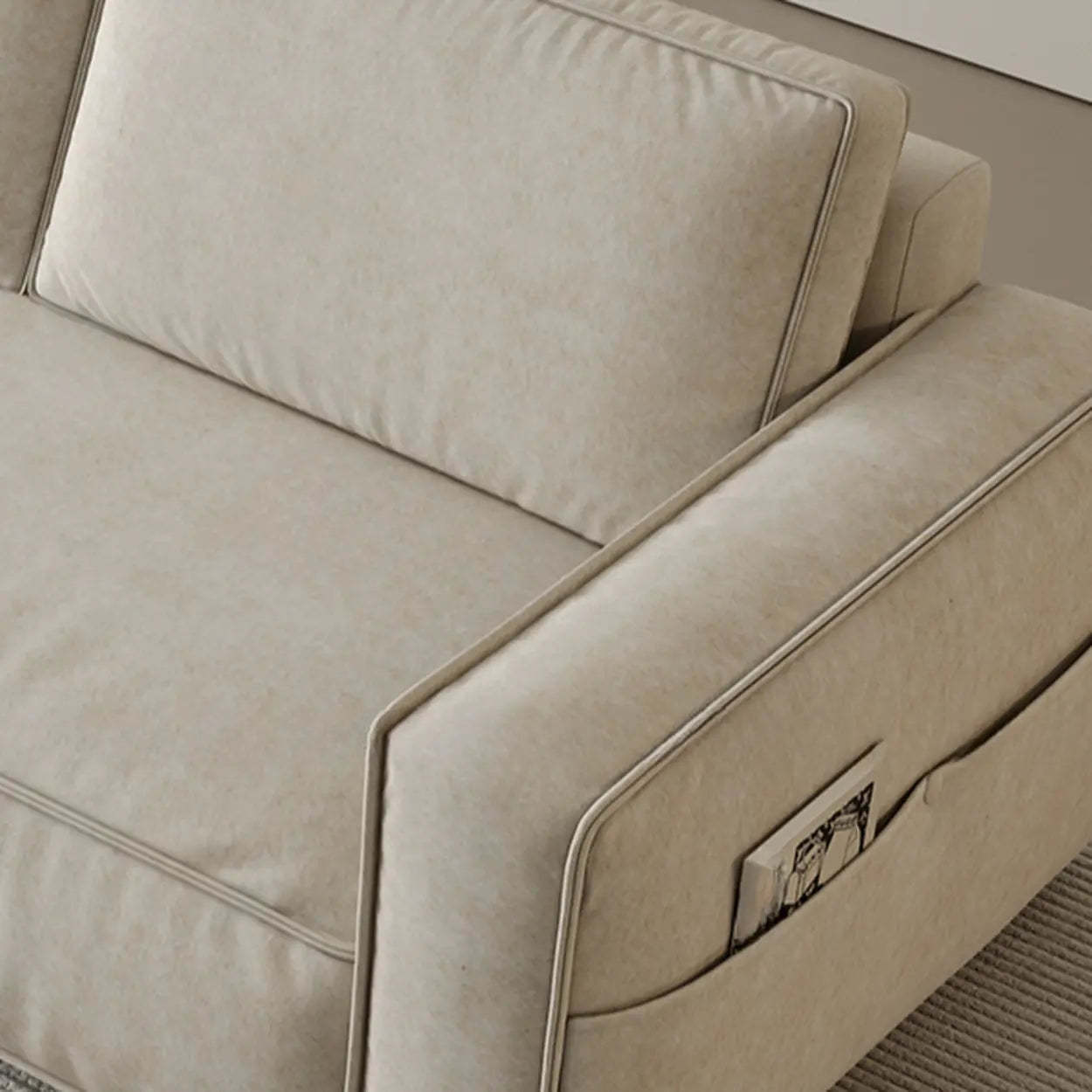 Minimalist Foldable Beige Sleeper Sofa with Storage
