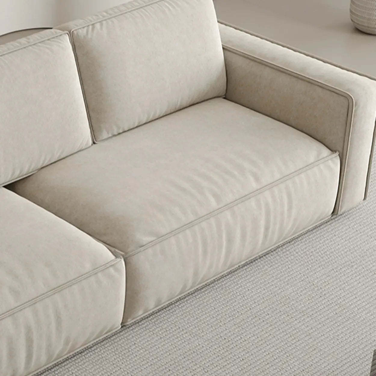 Minimalist Foldable Beige Sleeper Sofa with Storage