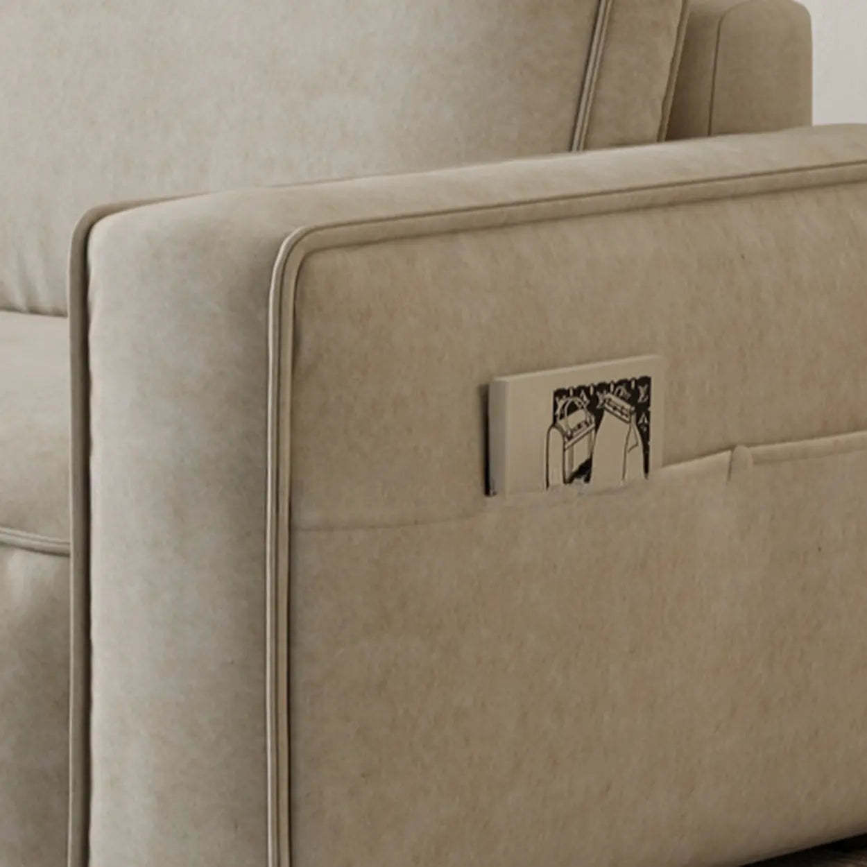 Minimalist Foldable Beige Sleeper Sofa with Storage