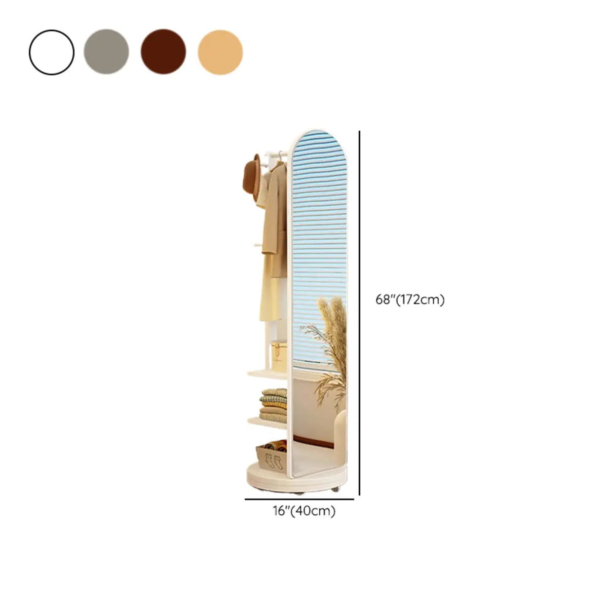 Mirror Brown Wood Coat Rack with Shelves and Hooks — Natural