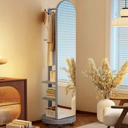 Mirror Brown Wood Coat Rack with Shelves and Hooks — Natural
