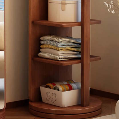 Mirror Brown Wood Coat Rack with Shelves and Hooks — White