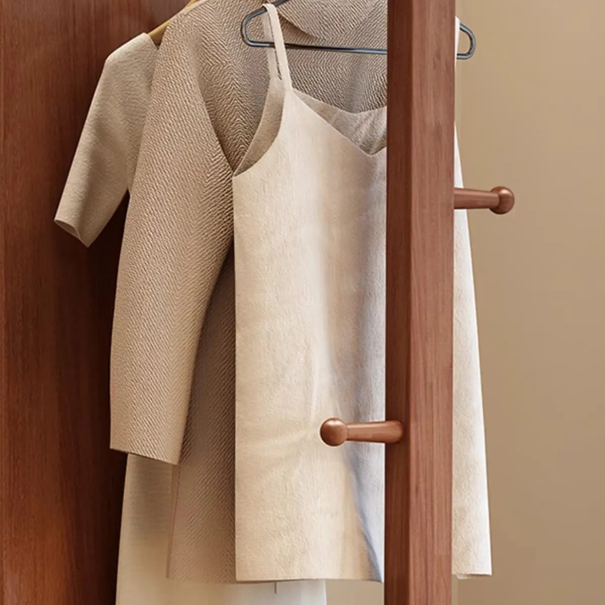 Mirror Brown Wood Coat Rack with Shelves and Hooks — Natural