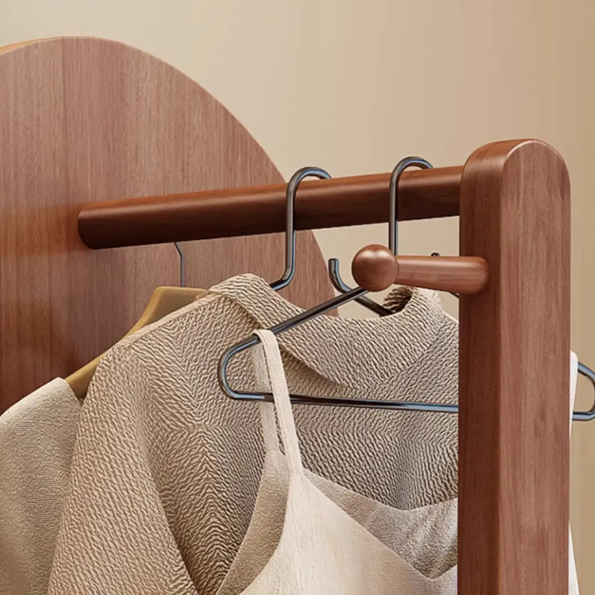 Mirror Brown Wood Coat Rack with Shelves and Hooks — White
