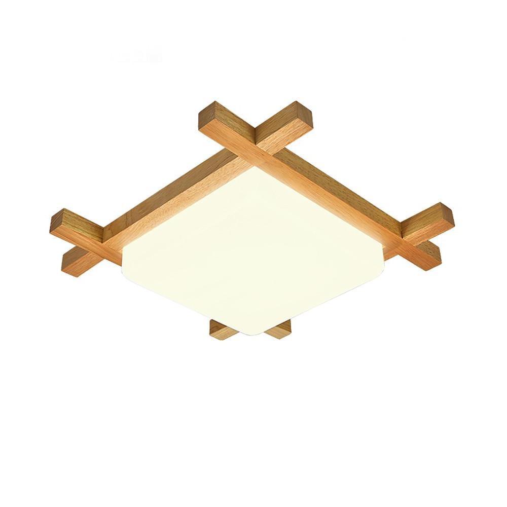 Square Rustic Wood Dimmable LED Modern Flush Mount Ceiling Light-Lighom