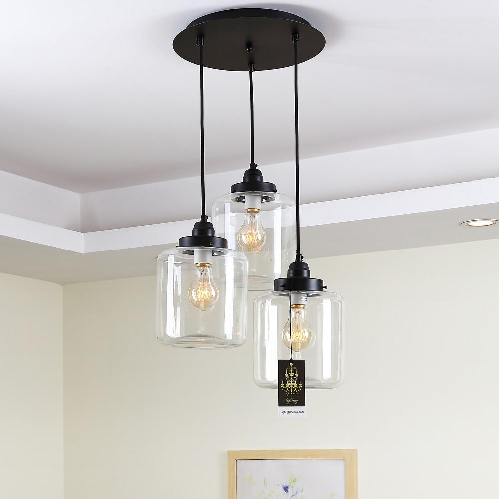 Industrial Glass Foyer Chandelier with 3 Lights-Lighom