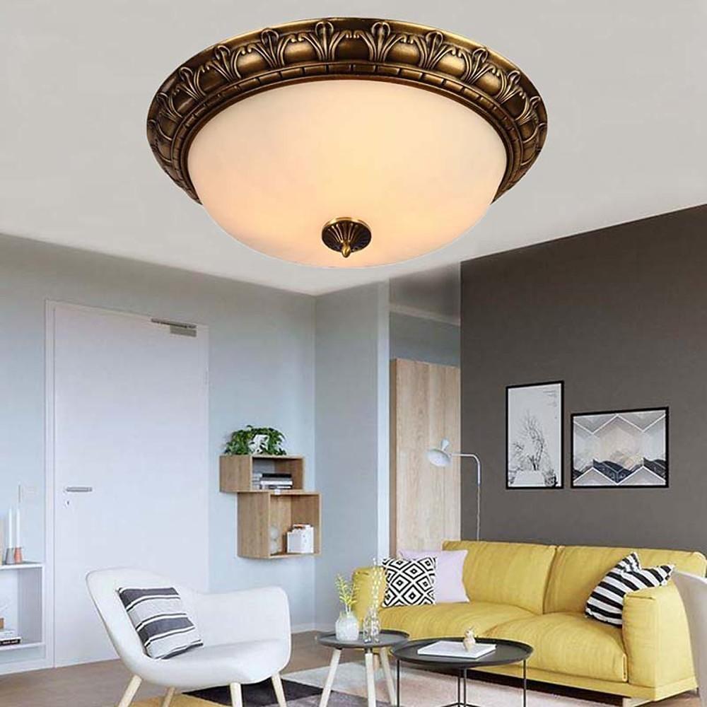 Bronze glass frosted flush mount lighting - vintage — Warm White (3000K)