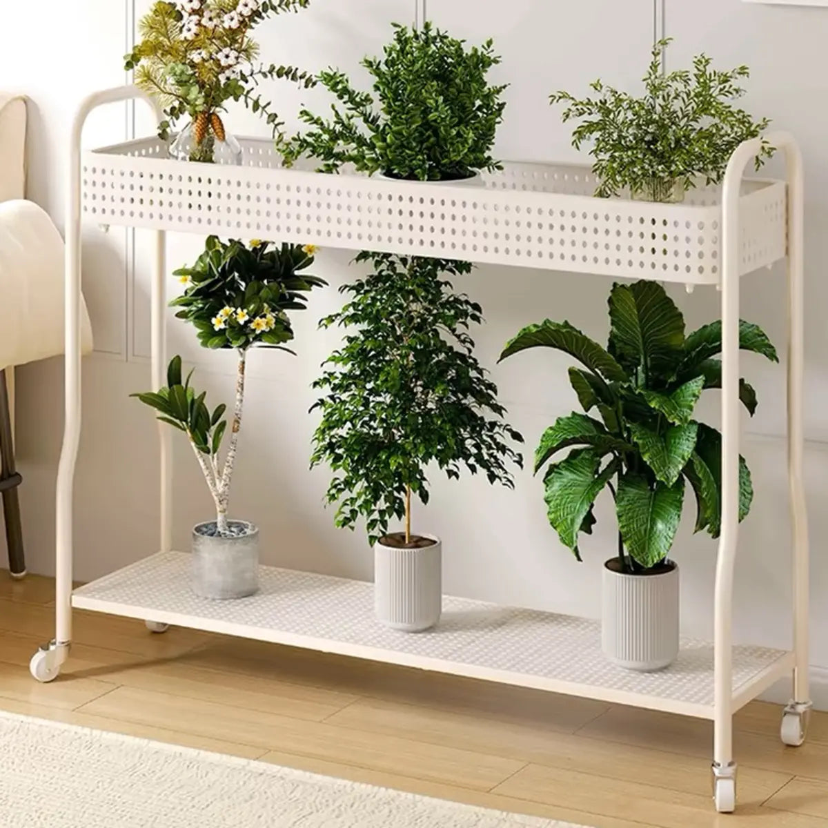 Modern 2-Tier Mesh Metal Sliding Plant Stand