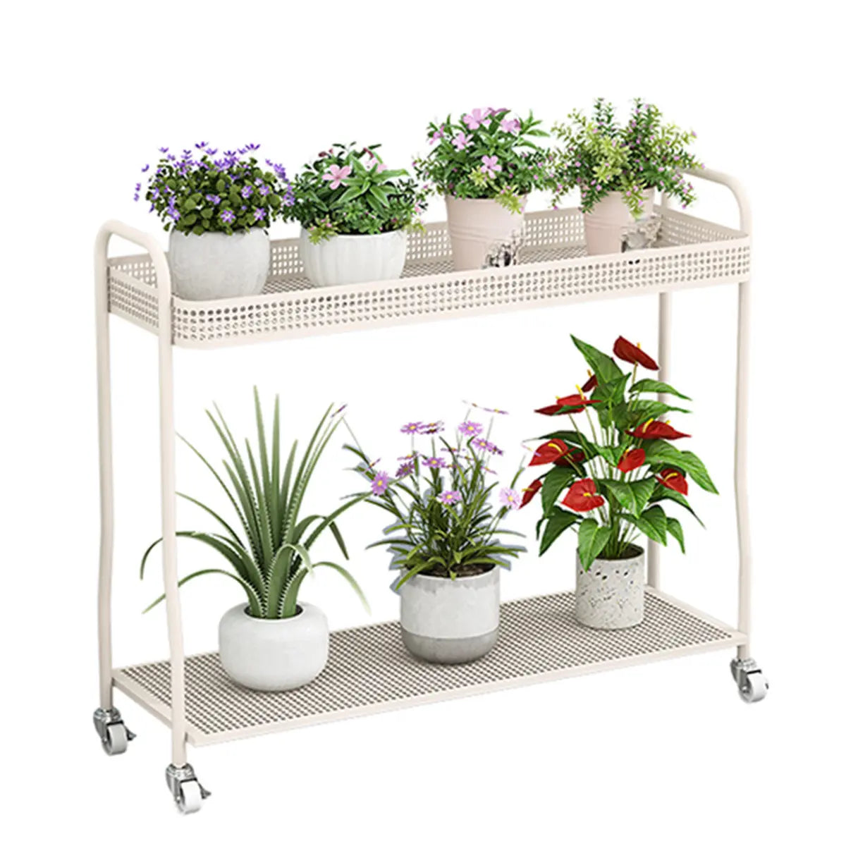 Modern 2-Tier Mesh Metal Sliding Plant Stand