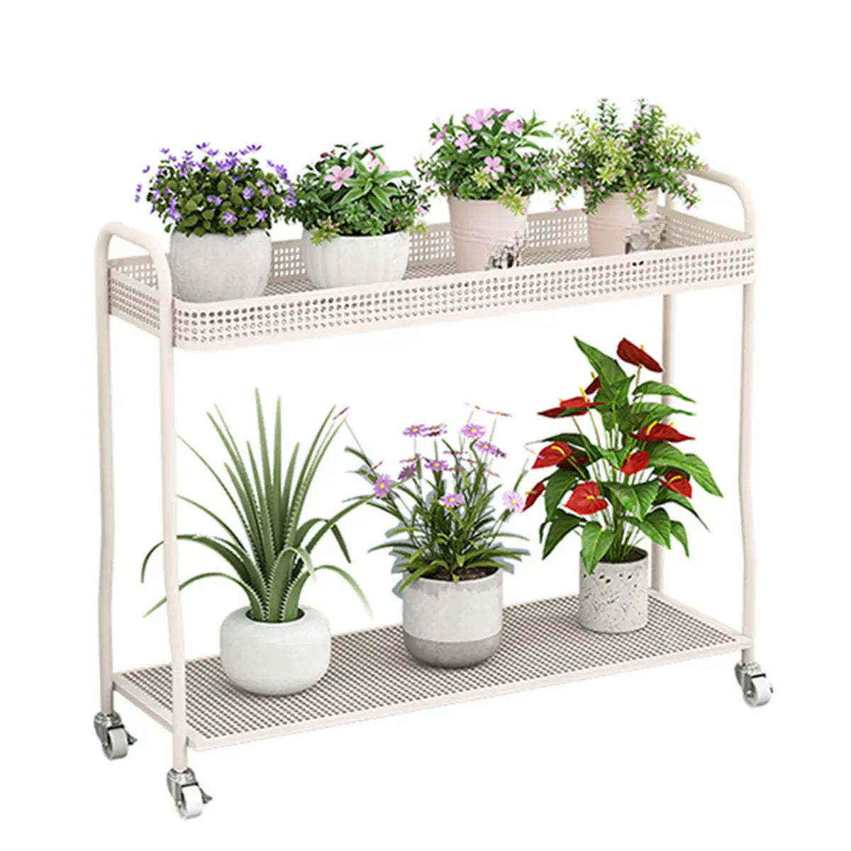 Modern 2-Tier Mesh Metal Sliding Plant Stand