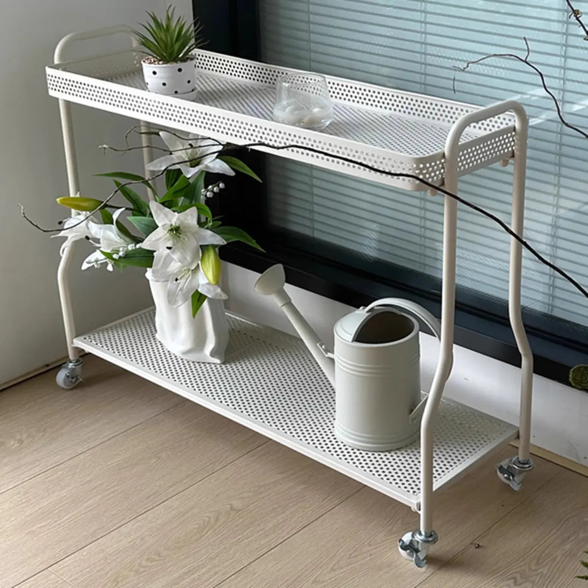 Modern 2-Tier Mesh Metal Sliding Plant Stand