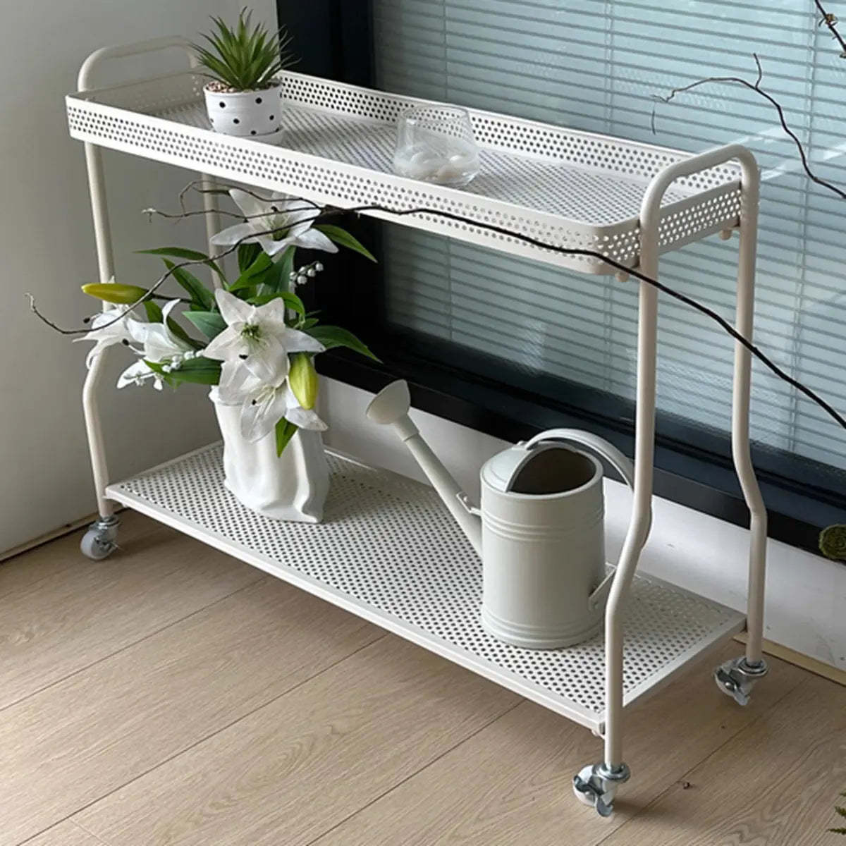 Modern 2-Tier Mesh Metal Sliding Plant Stand
