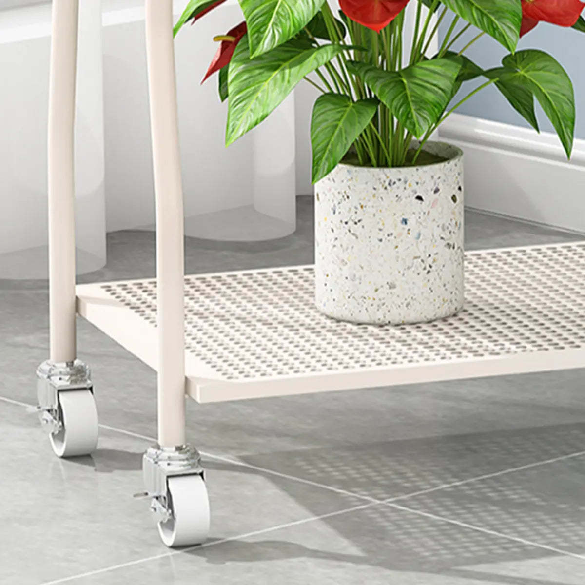 Modern 2-Tier Mesh Metal Sliding Plant Stand