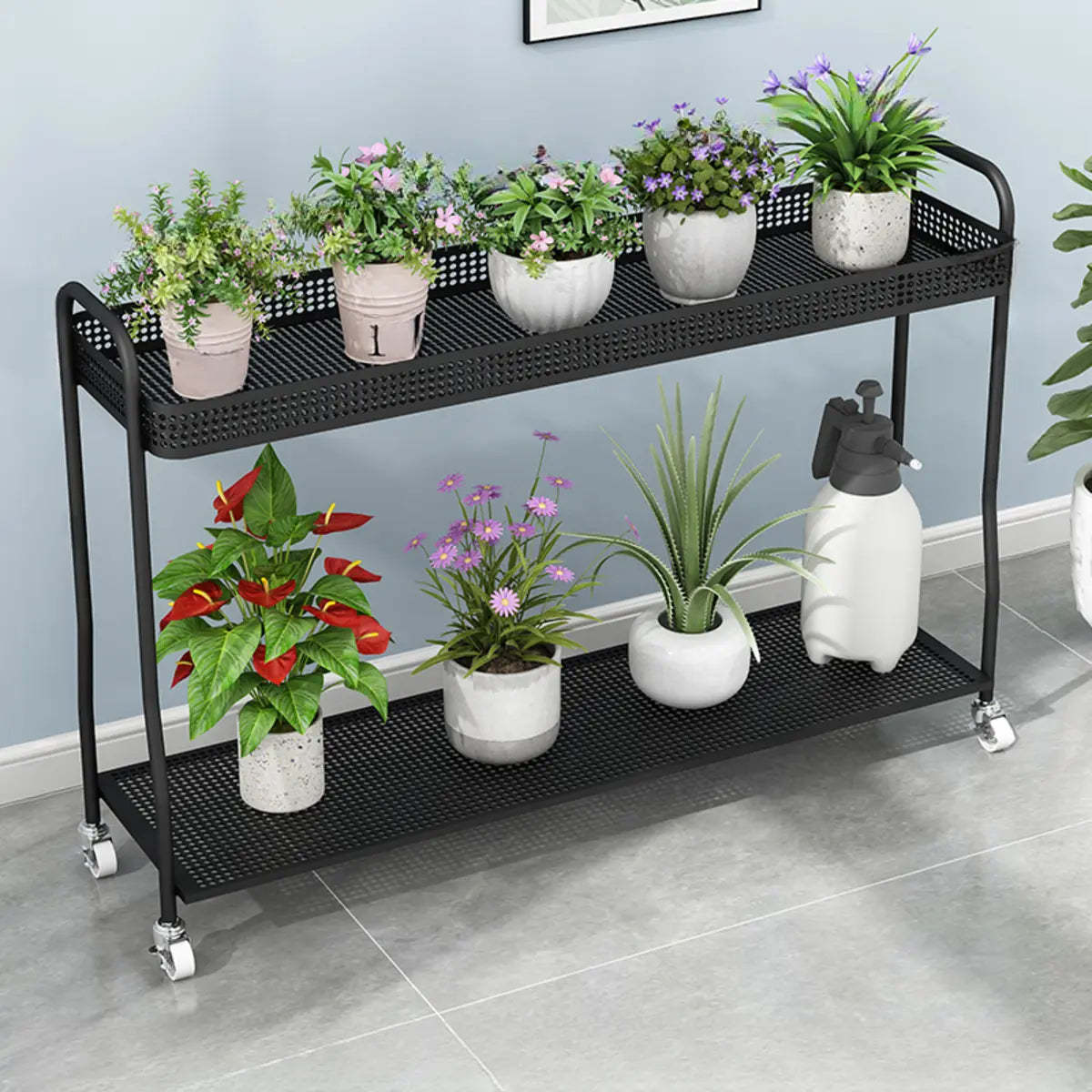Modern 2-Tier Mesh Metal Sliding Plant Stand