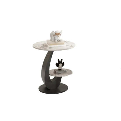 Modern 2-Tier Round Sintered Stone Side Table — Black