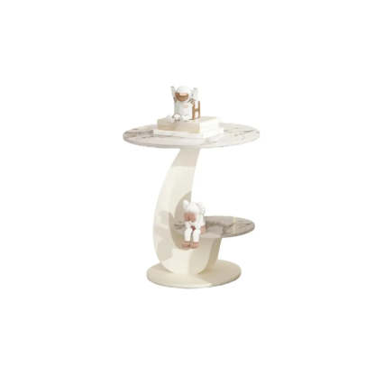 Modern 2-Tier Round Sintered Stone Side Table — Beige