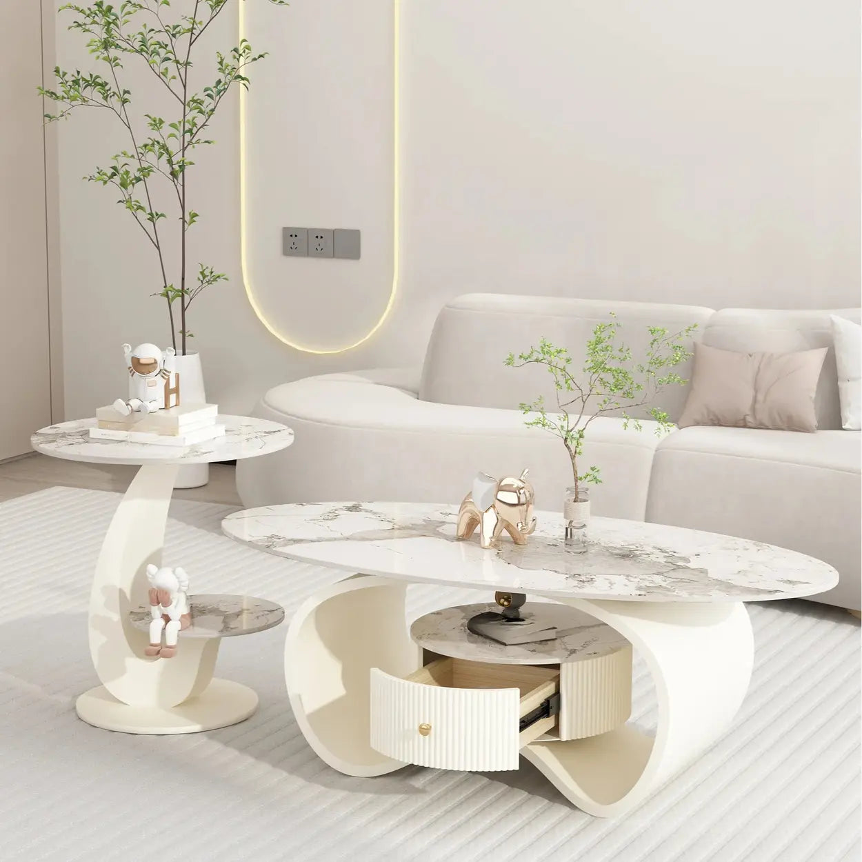 Modern 2-Tier Round Sintered Stone Side Table