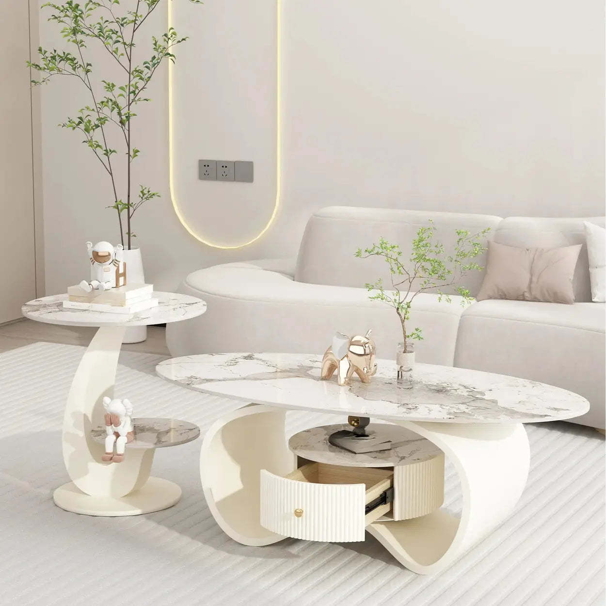Modern 2-Tier Round Sintered Stone Side Table