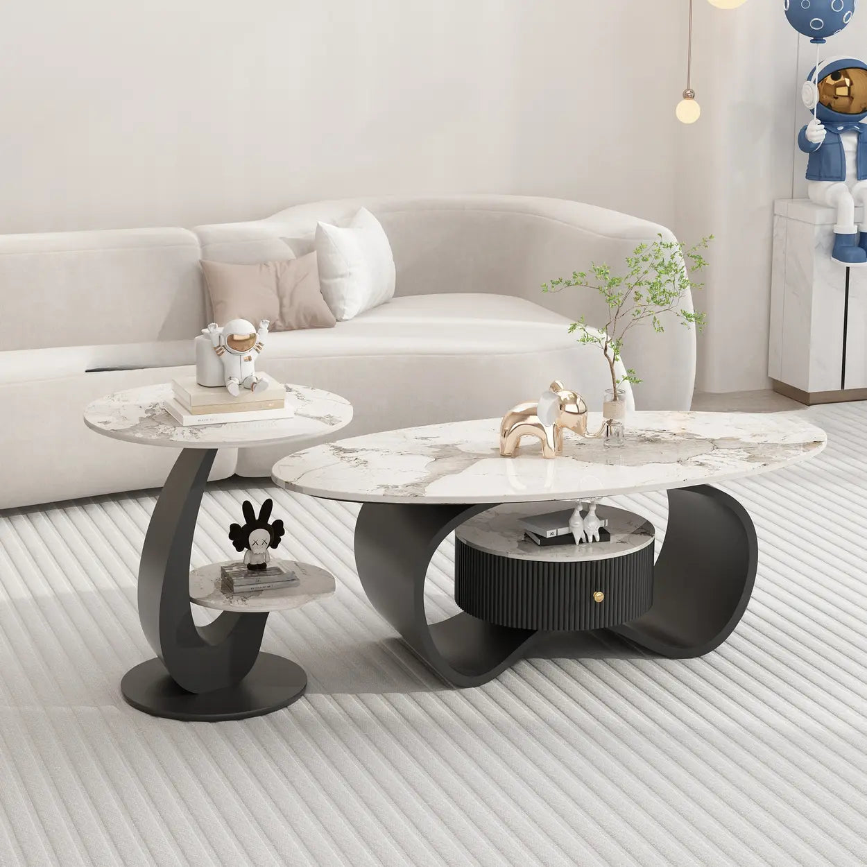 Modern 2-Tier Round Sintered Stone Side Table