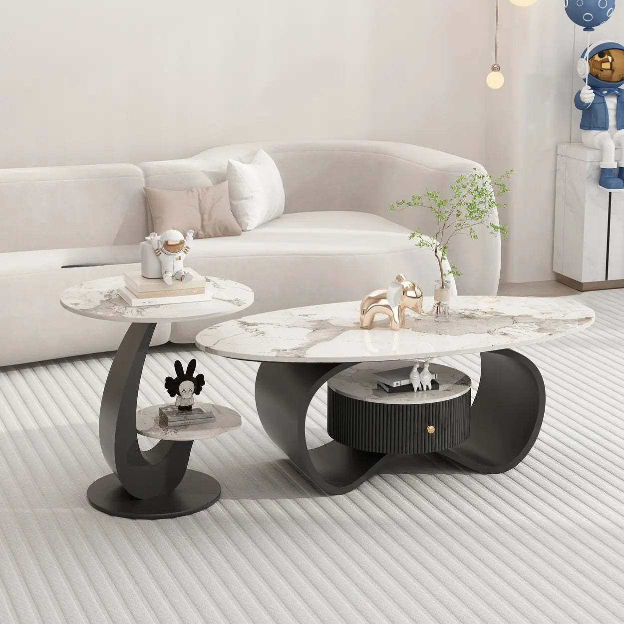 Modern 2-Tier Round Sintered Stone Side Table