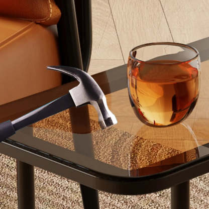 Modern 2-Tier Glass Rectangular Side Table with Metal Base — White / Tawny