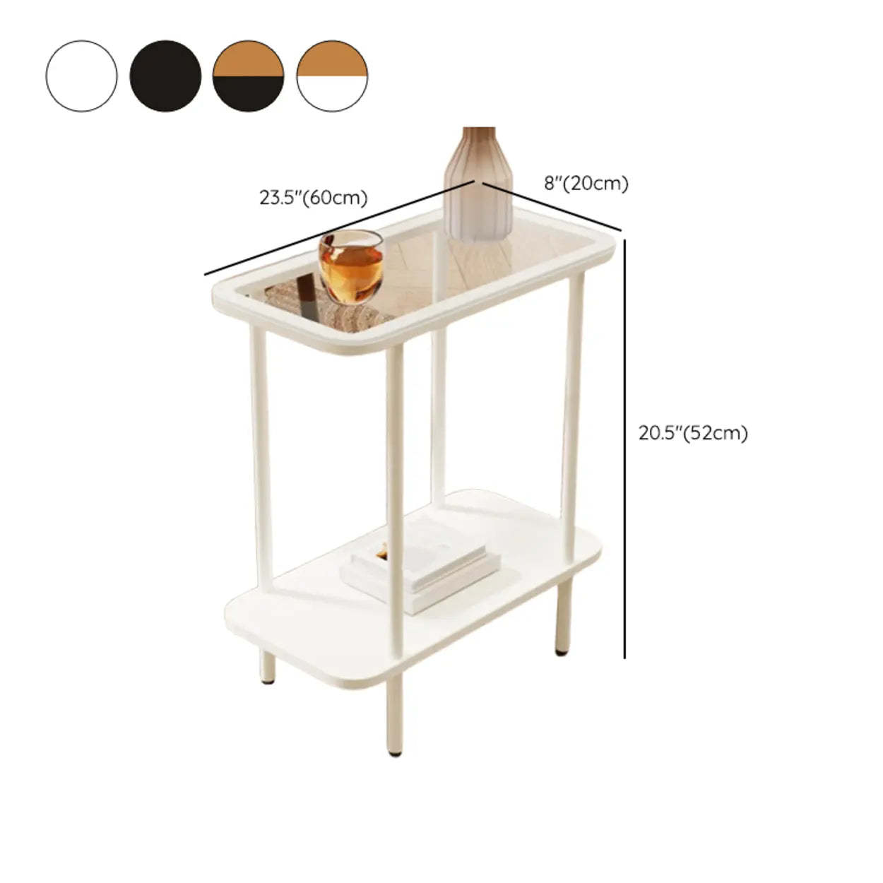Modern 2-Tier Glass Rectangular Side Table with Metal Base