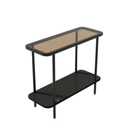 Modern 2-Tier Glass Rectangular Side Table with Metal Base — White / Tawny