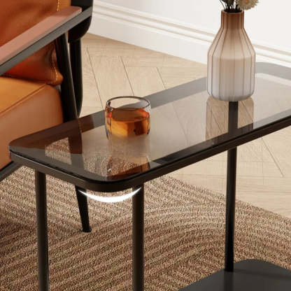 Modern 2-Tier Glass Rectangular Side Table with Metal Base — White / Tawny