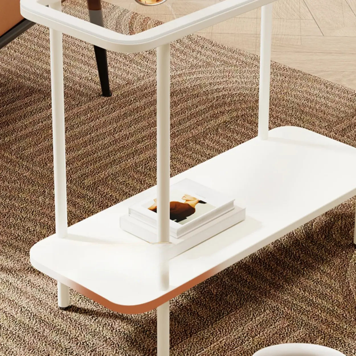 Modern 2-Tier Glass Rectangular Side Table with Metal Base — Black / Gray