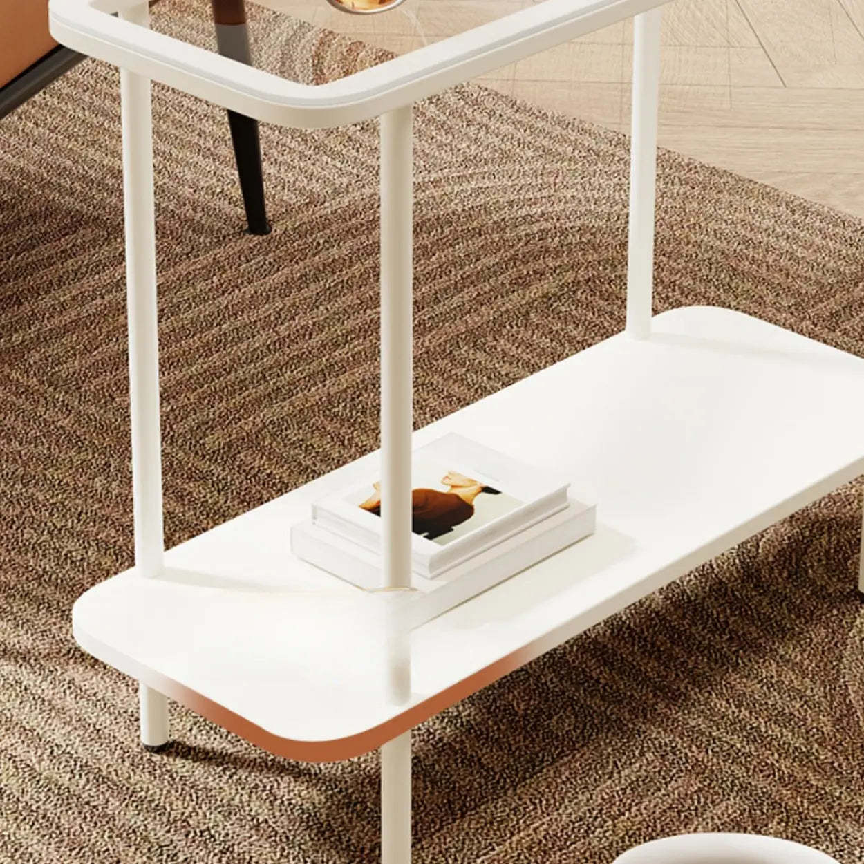 Modern 2-Tier Glass Rectangular Side Table with Metal Base — Black / Gray