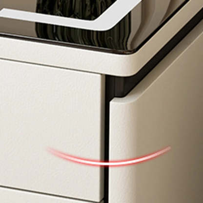 Modern 3-Drawer White Leather Nightstand with Lighting — White