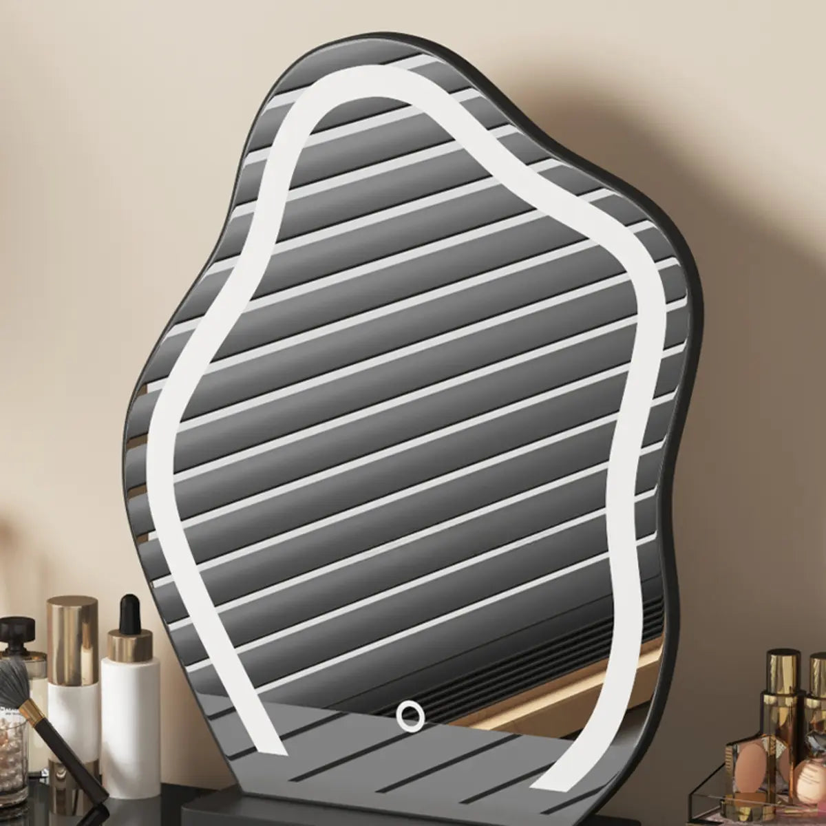 Modern Abstract Black Wood LED Mirror Vanity