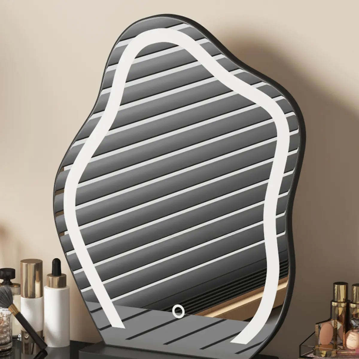 Modern Abstract Black Wood LED Mirror Vanity