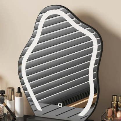 Modern Abstract Black Wood LED Mirror Vanity