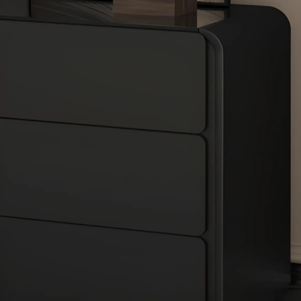 Modern Abstract Black Wood LED Mirror Vanity