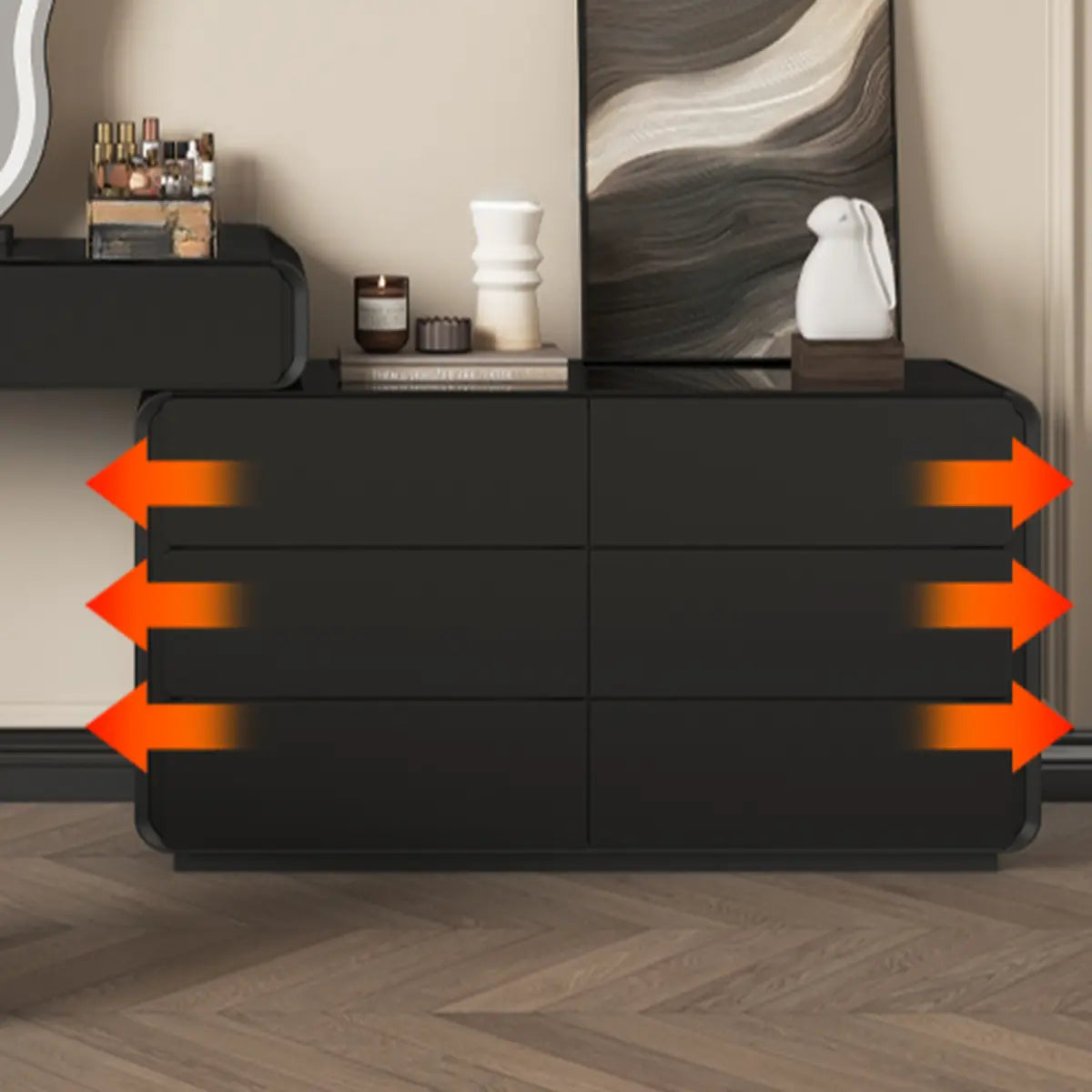 Modern Abstract Black Wood LED Mirror Vanity