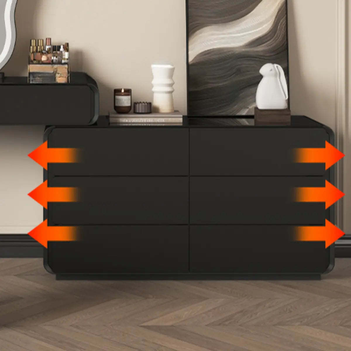 Modern Abstract Black Wood LED Mirror Vanity